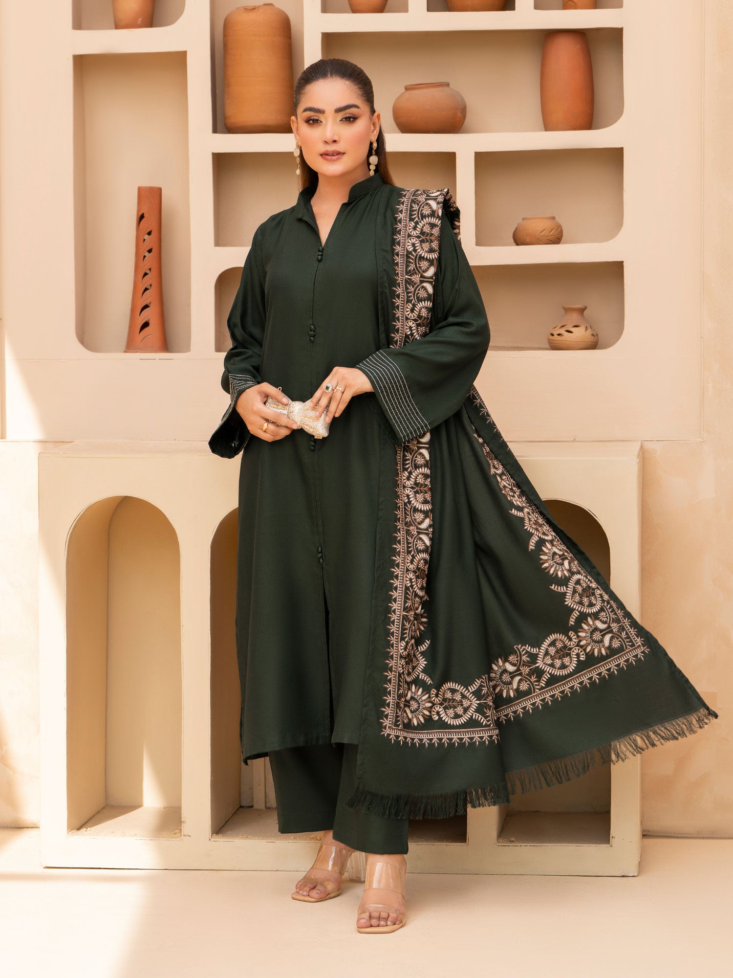 Raniya.H "Noor Bano Vol.6" Winter Dhanak Suit with Shawl - Green