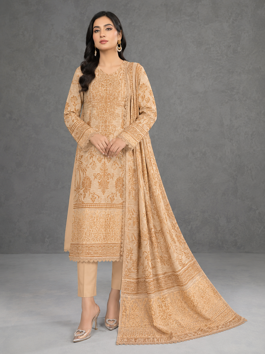 Nureh Winter Leather-Peach Super Jacquard Velvet - Tan