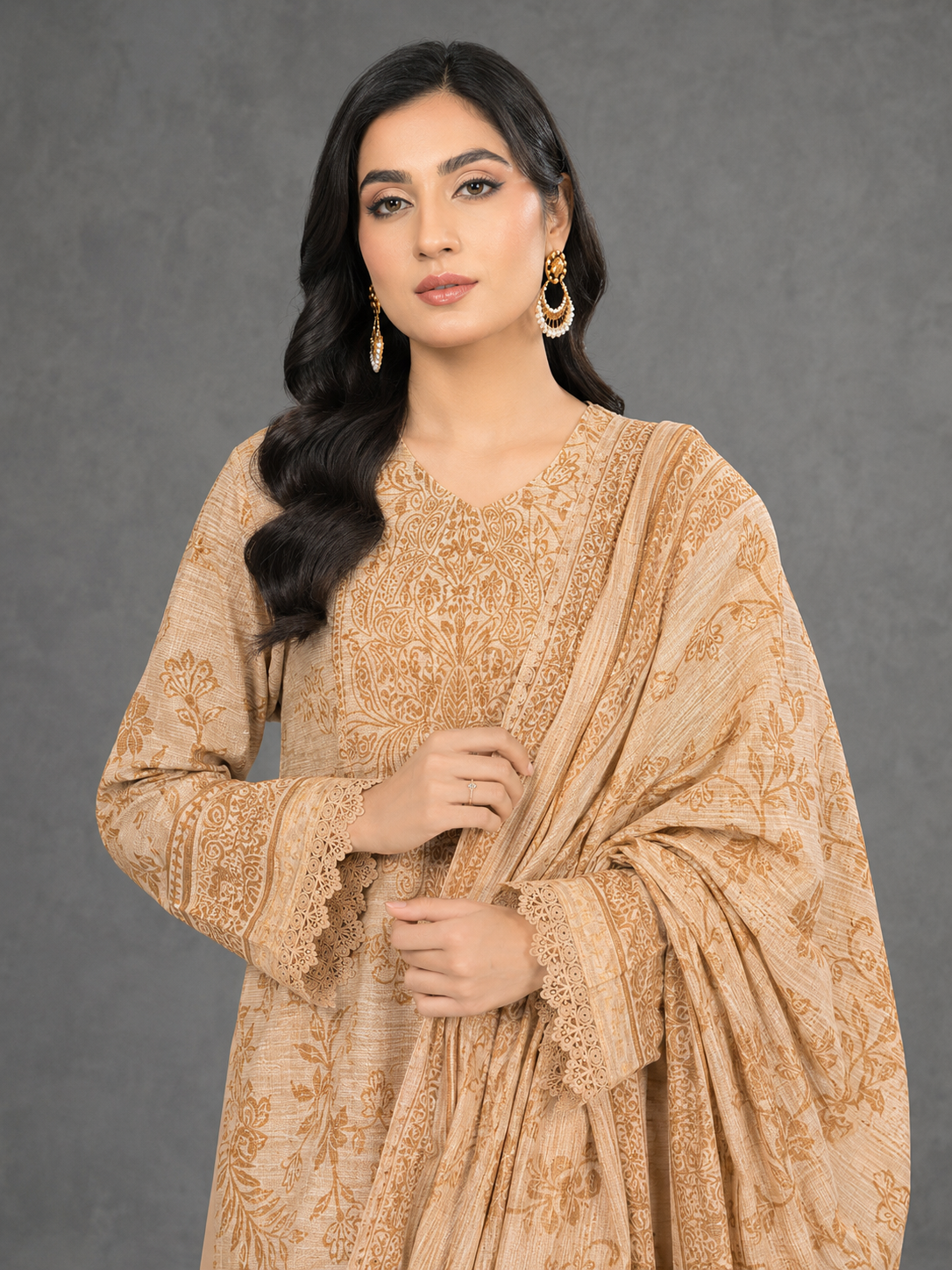 Nureh Winter Leather-Peach Super Jacquard Velvet - Tan