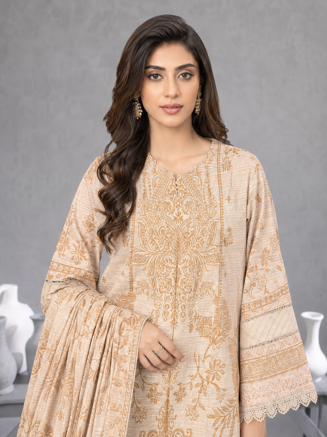 Nureh Winter Leather-Peach Super Jacquard Velvet - Cream