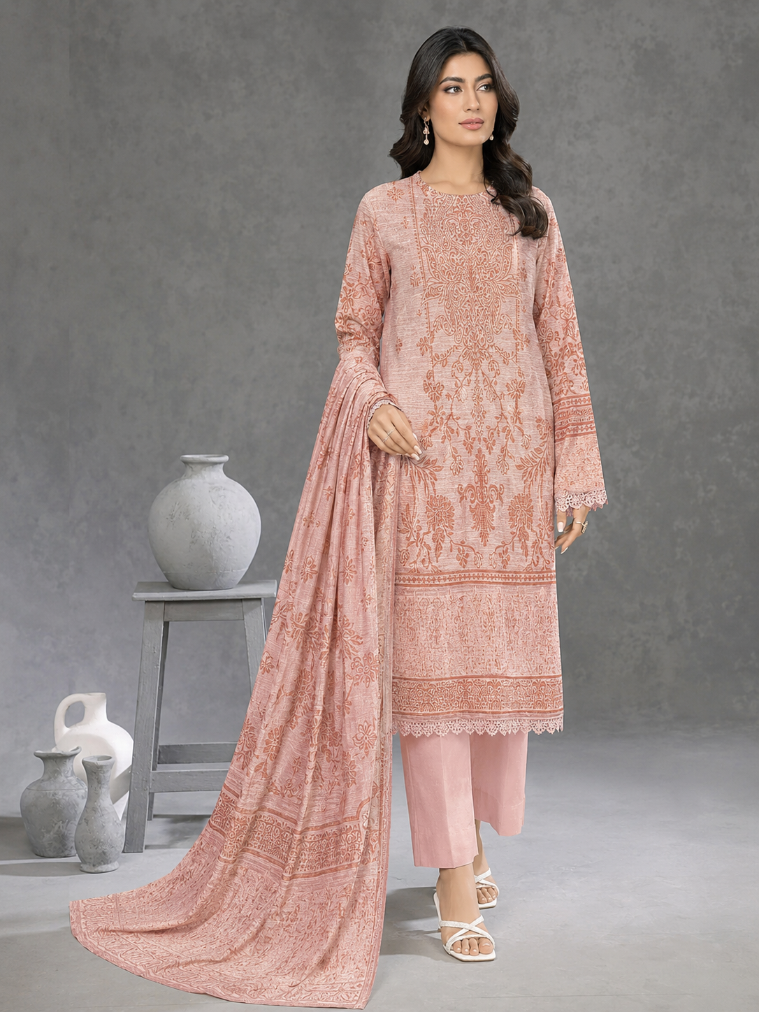Nureh Winter Leather-Peach Super Jacquard Velvet - Pink