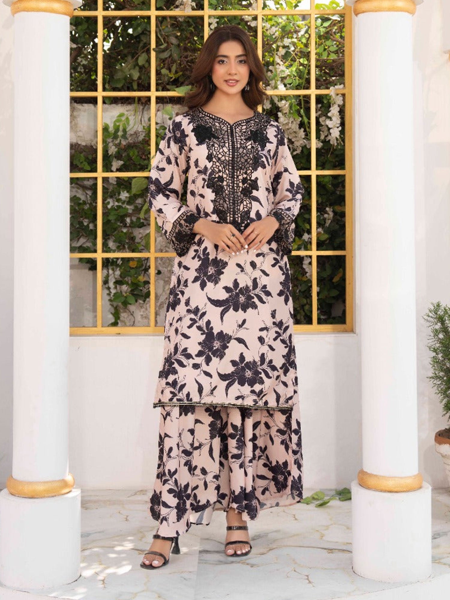 Raniya.H "Noir Garden" Silk Lawn Suit - Blush