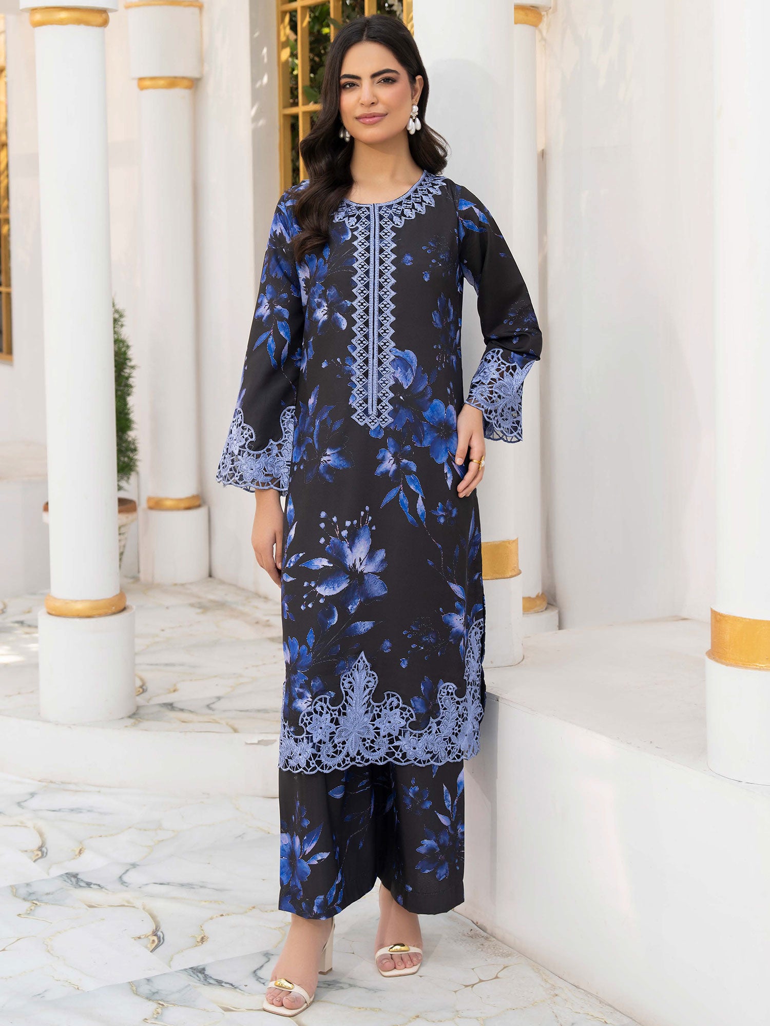 Raniya.H "Noir Garden" Silk Lawn Suit - Midnight Bloom