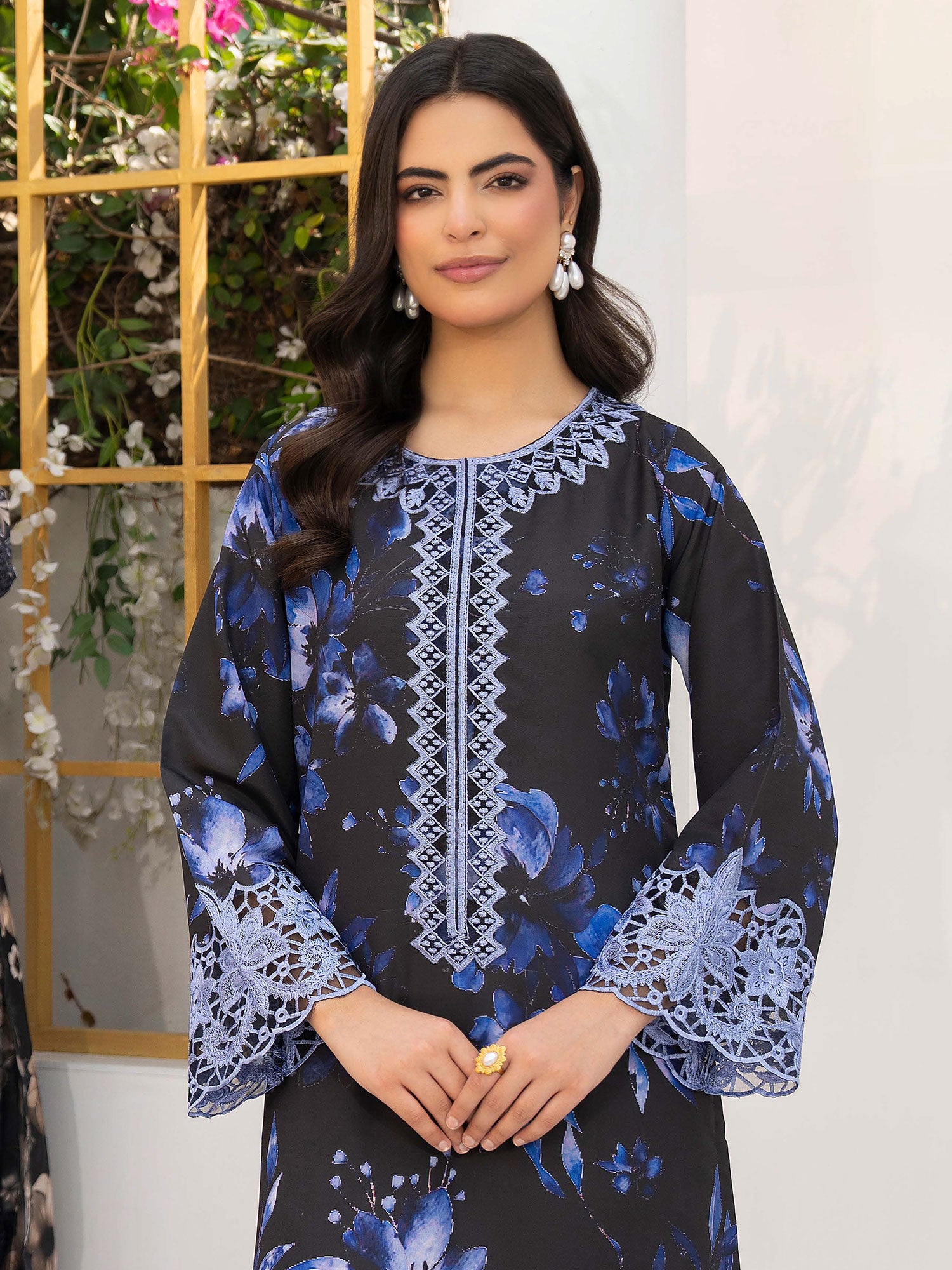 Raniya.H "Noir Garden" Silk Lawn Suit - Midnight Bloom