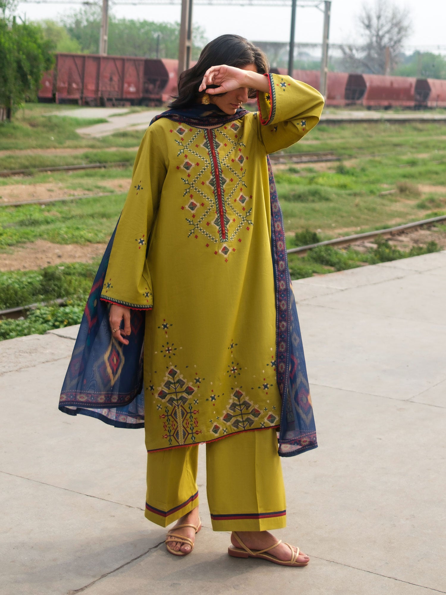 Casual Lite "Safarnama" Premium Embroidered Lawn Suit - Lime Green