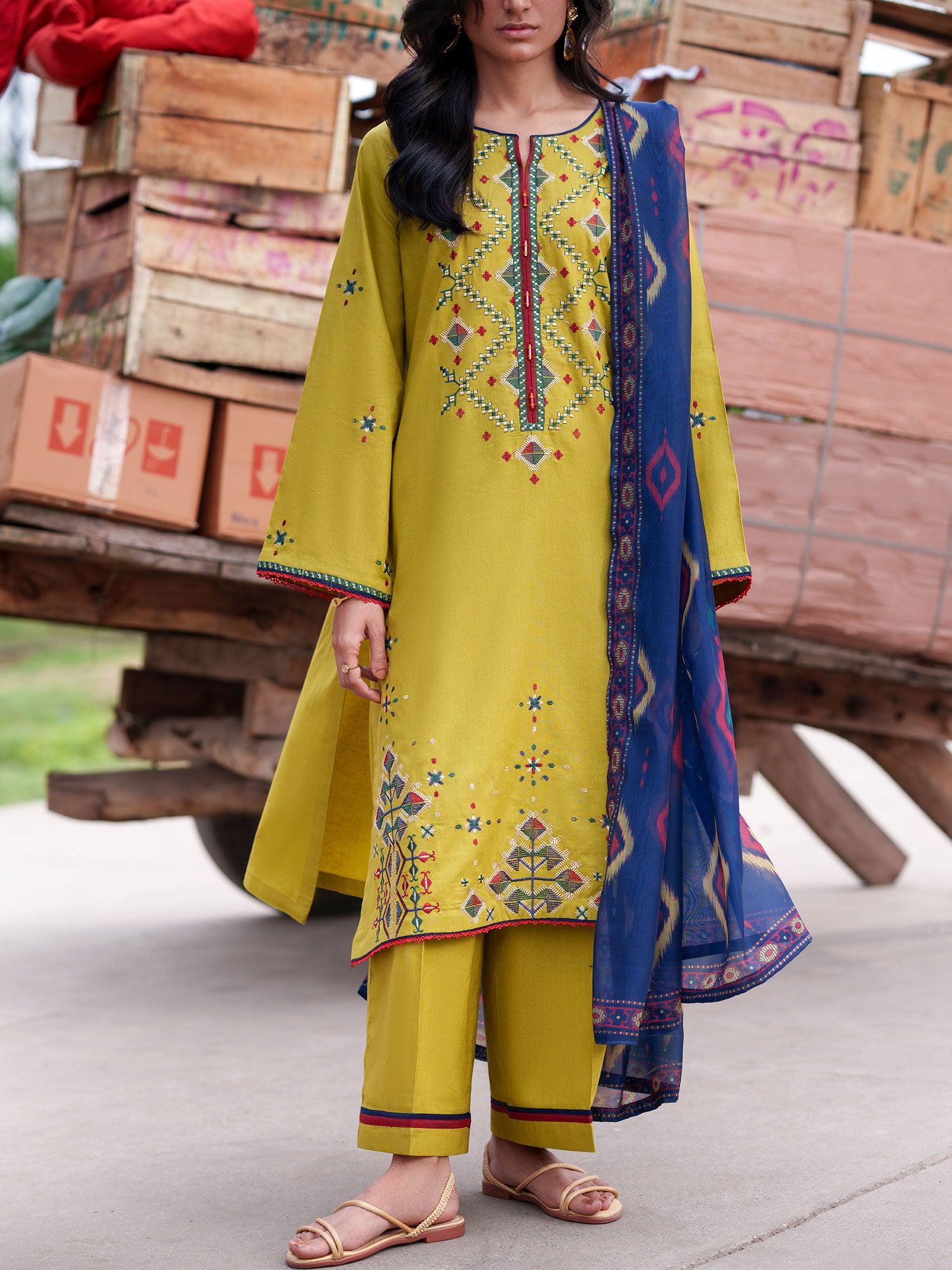 Casual Lite "Safarnama" Premium Embroidered Lawn Suit - Lime Green
