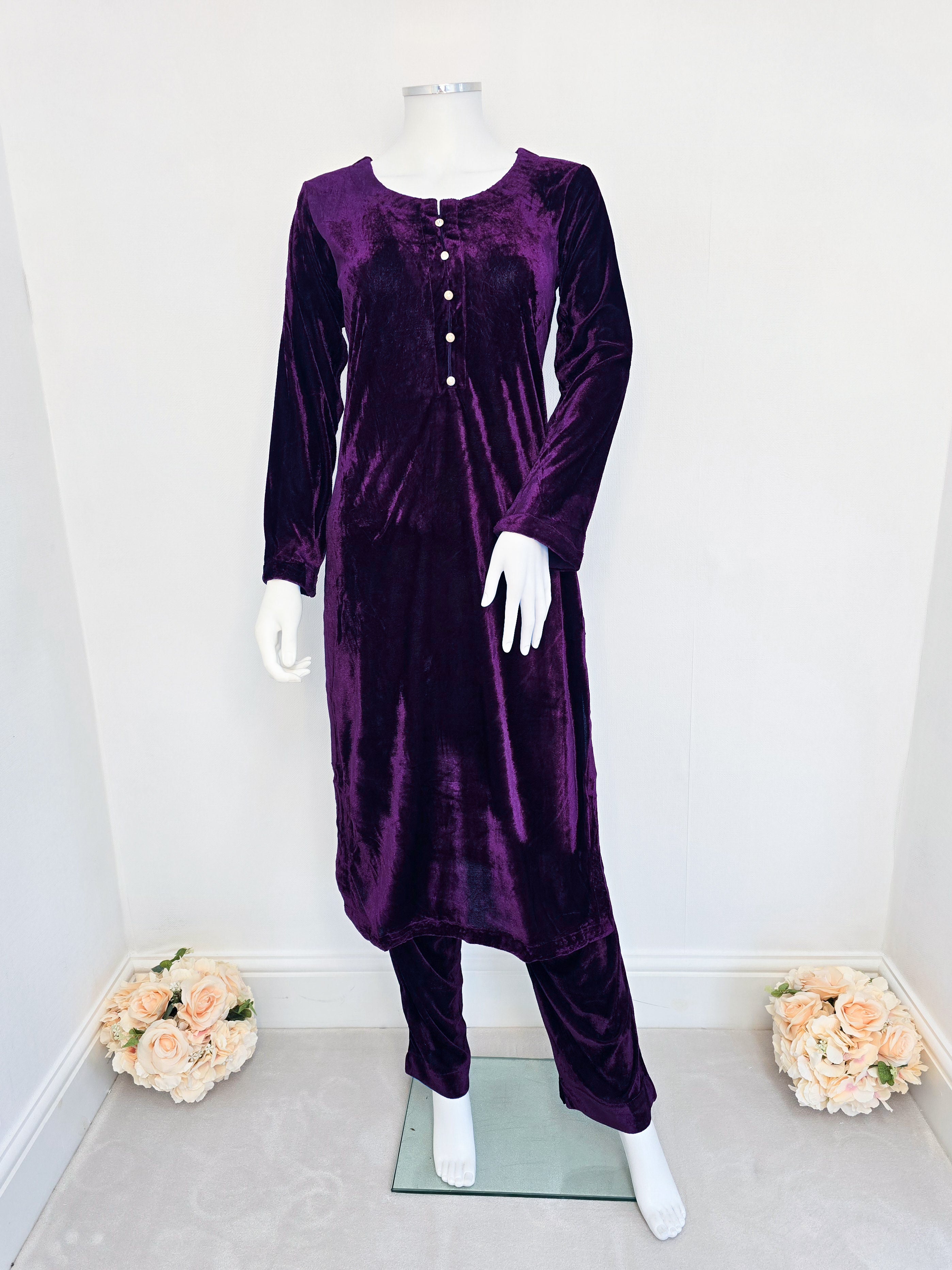 Purple Winter Velvet Plain 2-Piece Suit