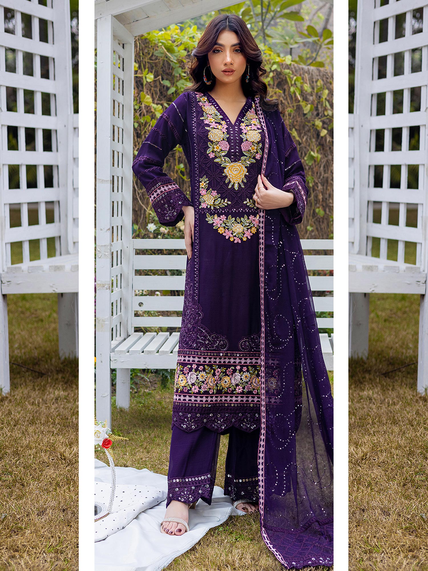 Luxury Embroidered Chiffon Suit (Vol.02) - Purple