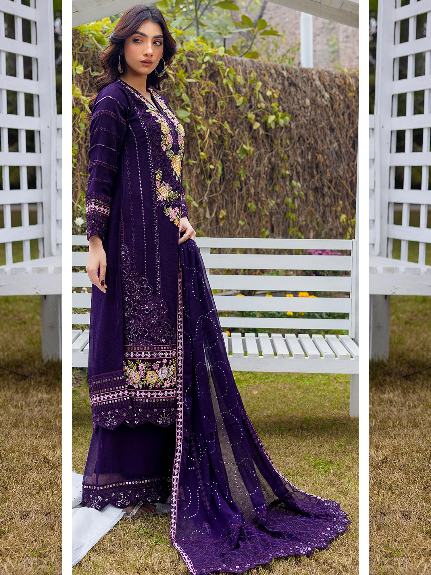 Luxury Embroidered Chiffon Suit (Vol.02) - Purple