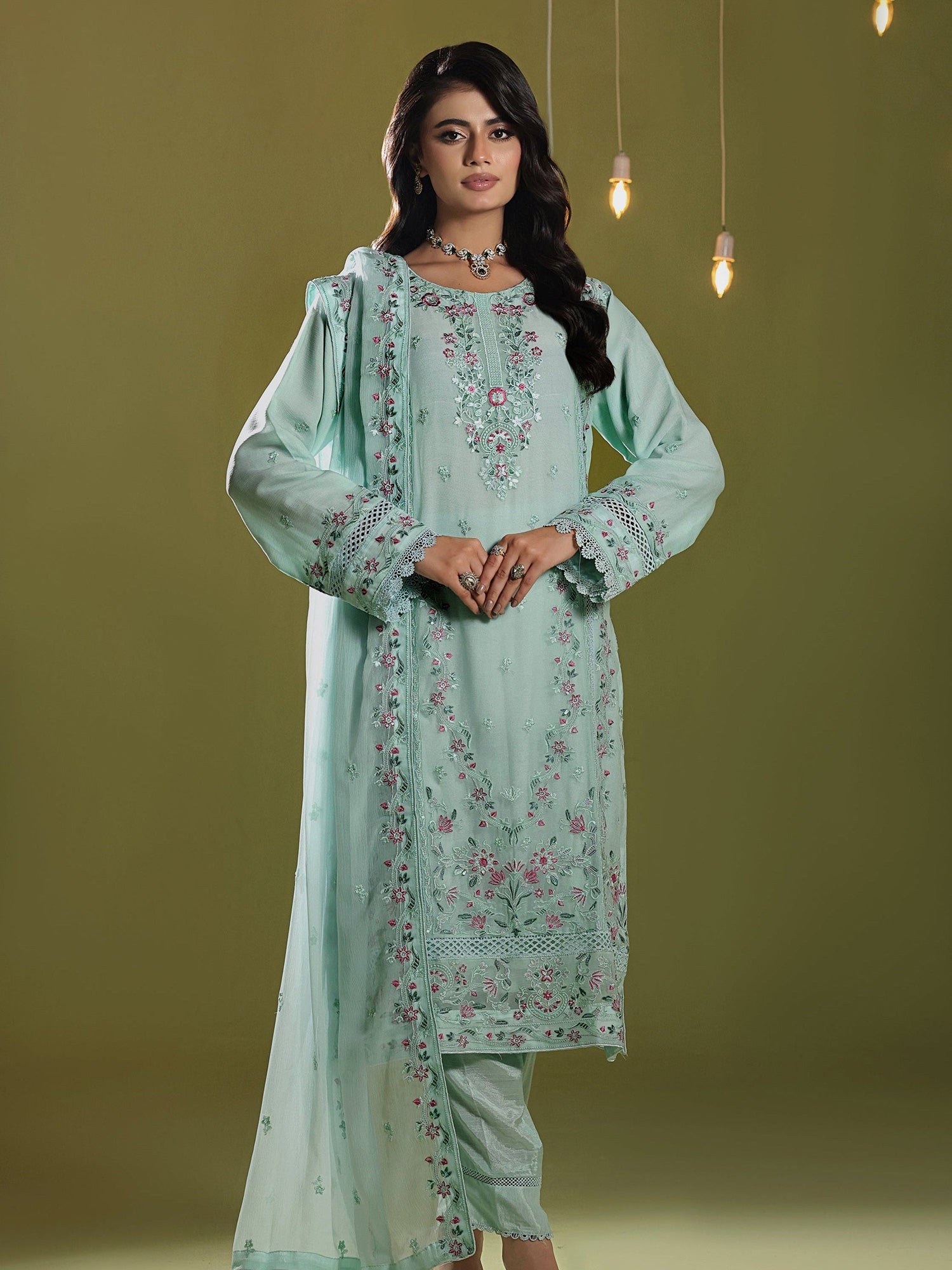 Wardah Uzair "Chiffon Breeze" Lux Embroidered Chiffon Suit - Petal