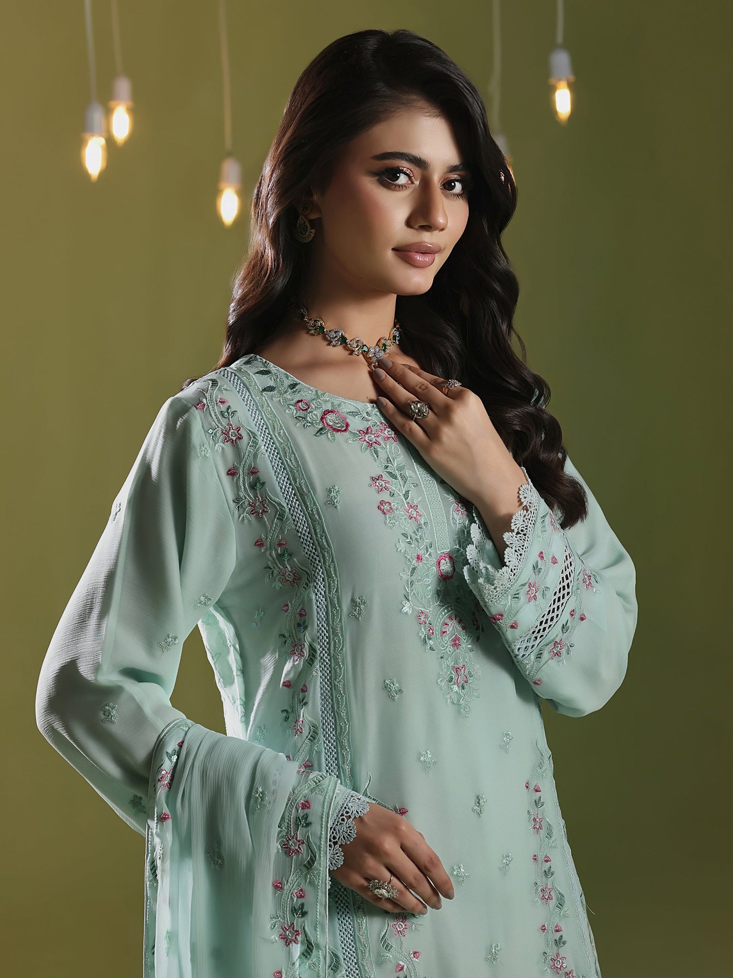Wardah Uzair "Chiffon Breeze" Lux Embroidered Chiffon Suit - Petal