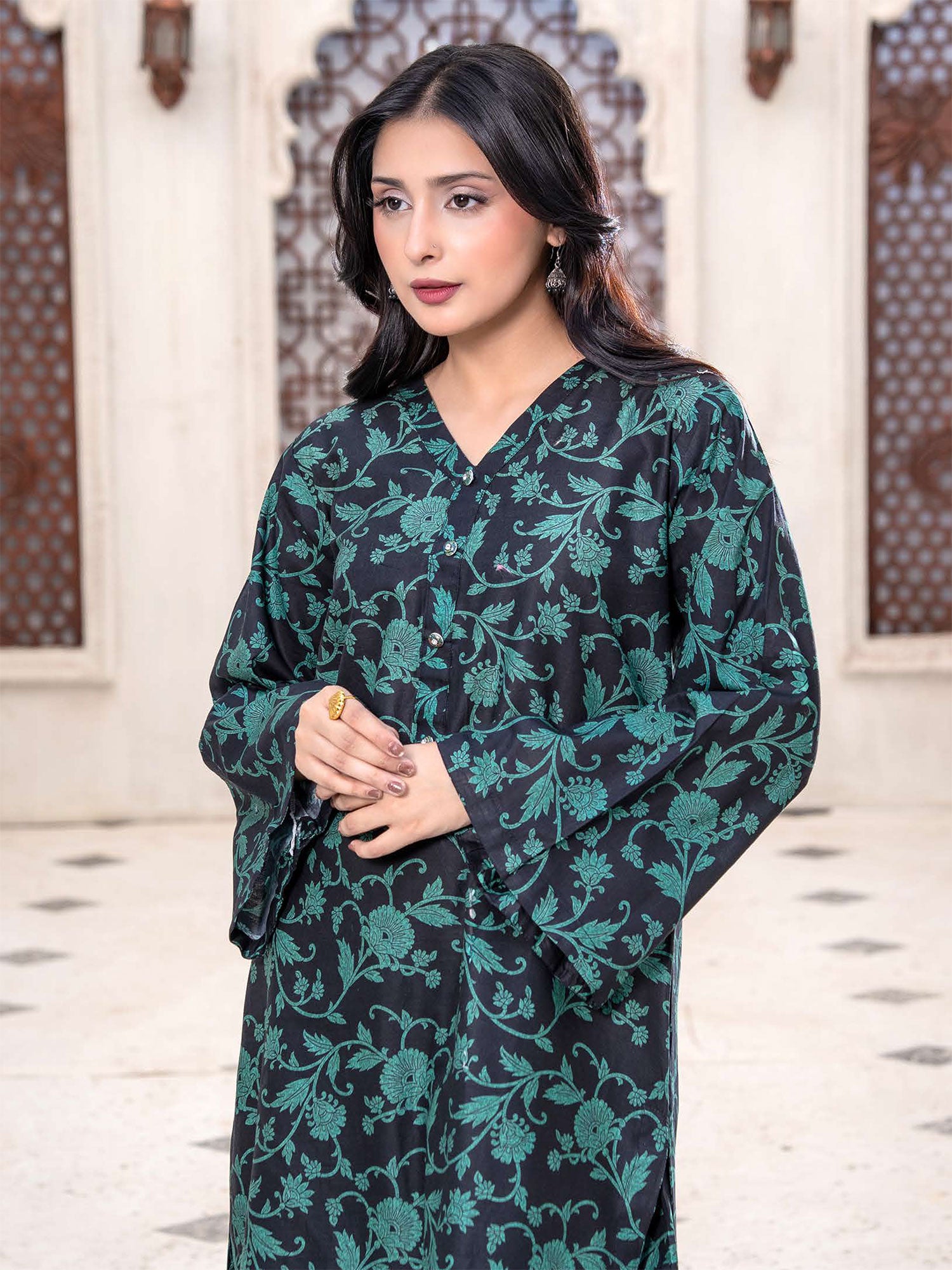 Rangz Summer Basics Lawn 2-Piece Co-Ords - Green & Black