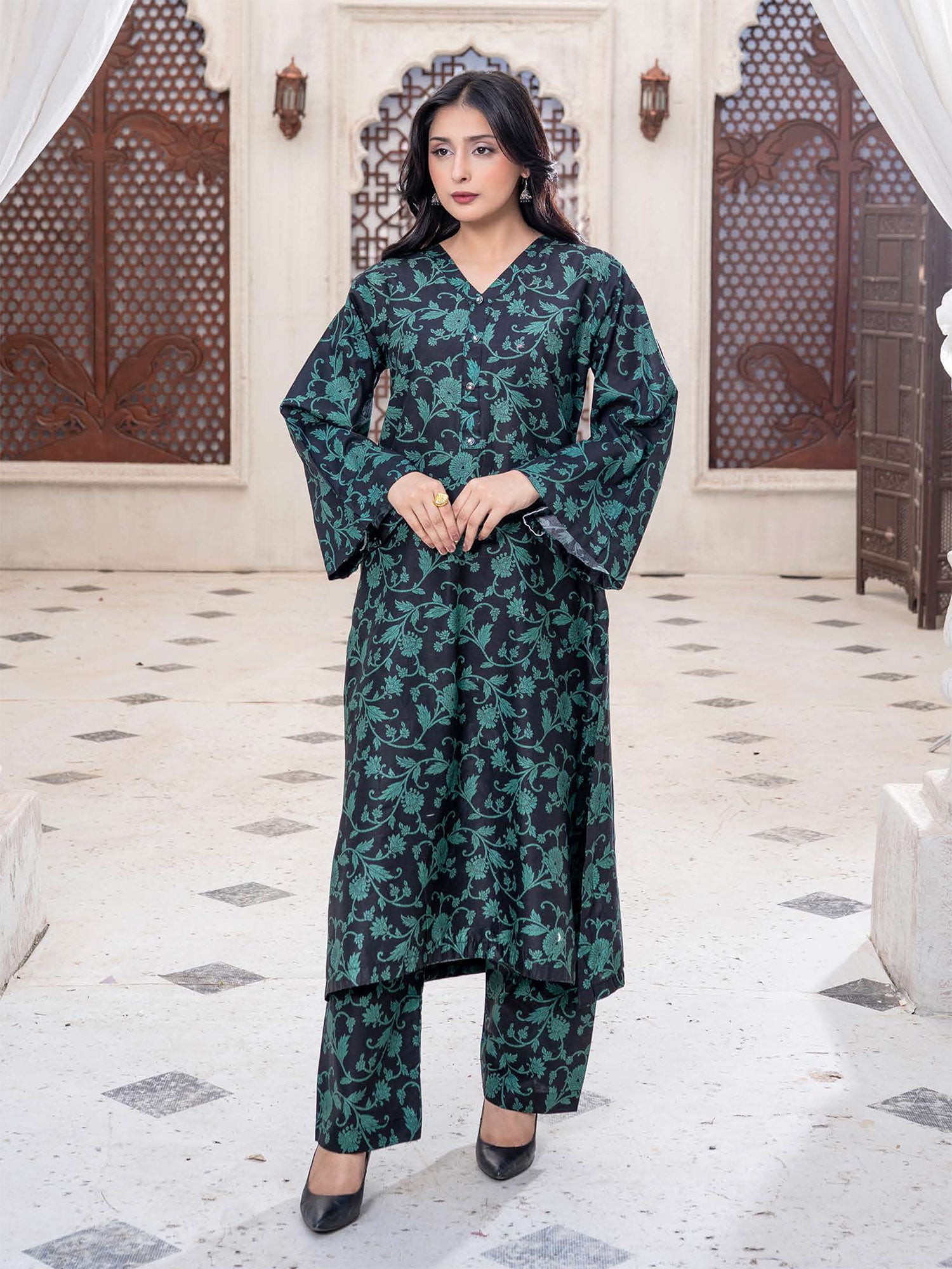 Rangz Summer Basics Lawn 2-Piece Co-Ords - Green & Black