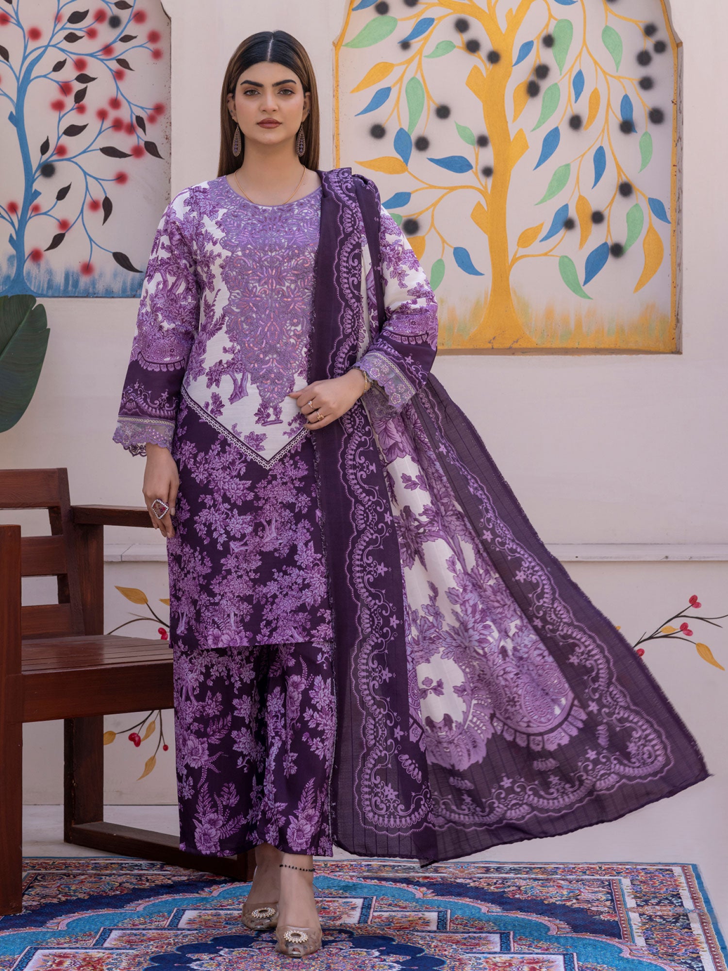 Rangz Raw Silk 3-Piece Suit - Purple