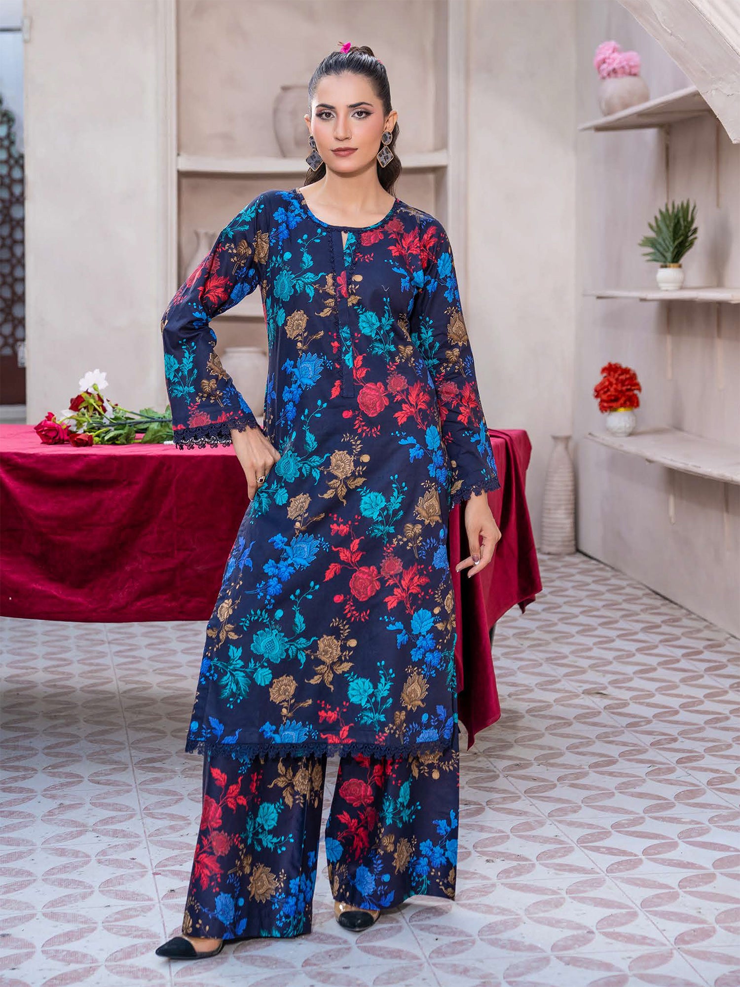 Rangz Summer Basics Lawn 2-Piece Co-Ords - Navy / Multi