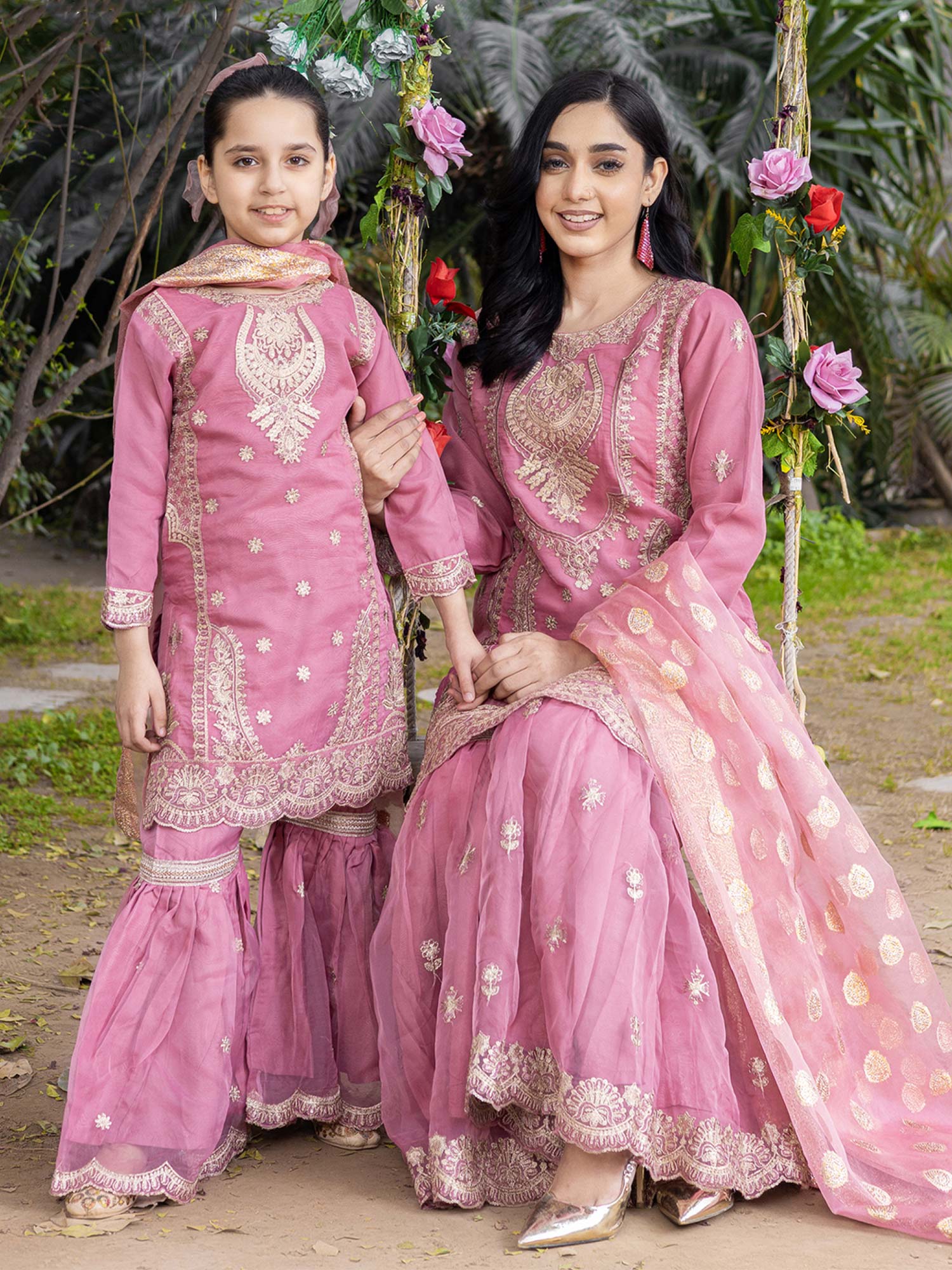 Rangz Organza Mother-Daughter Gharara Suit - Pink
