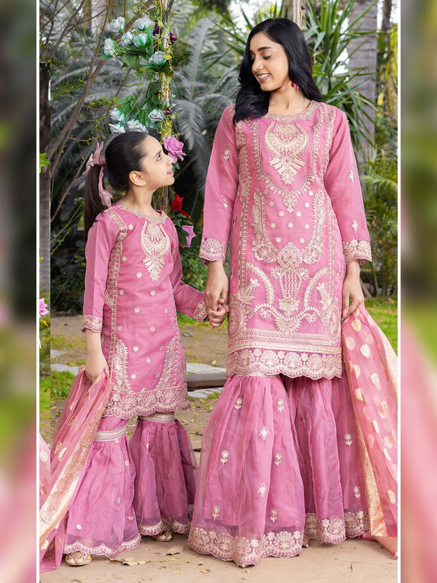 Rangz Organza Mother-Daughter Gharara Suit - Pink