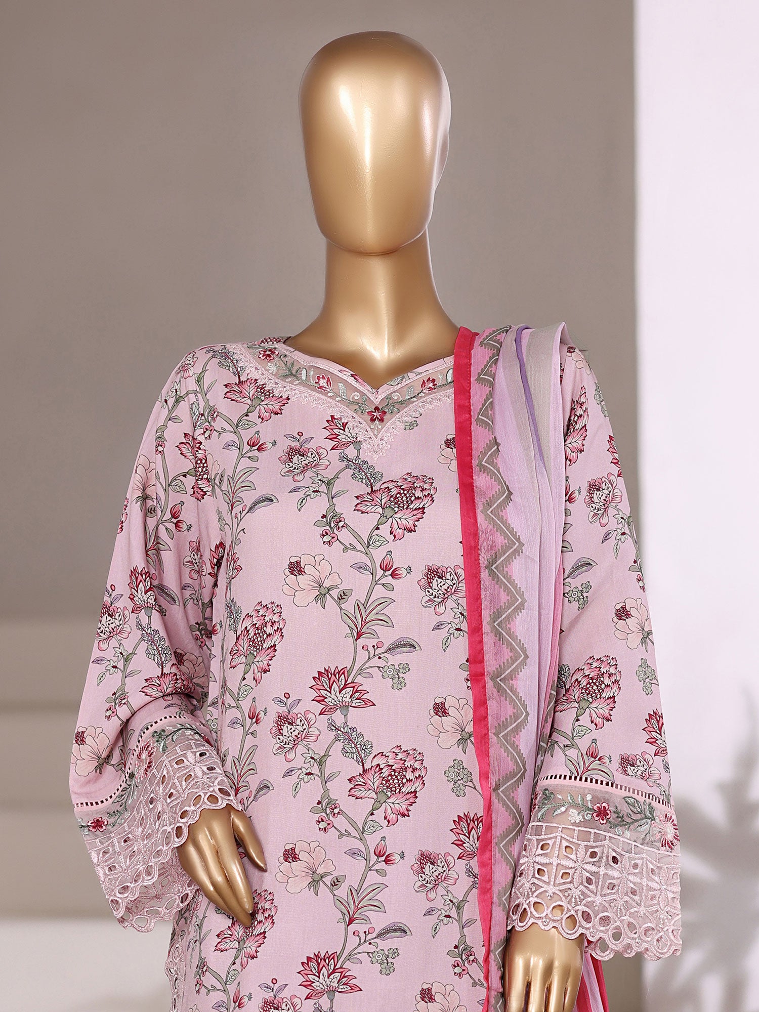 Sadabahar "Malika" Embroidered Viscose 3-Piece Suit - Pink