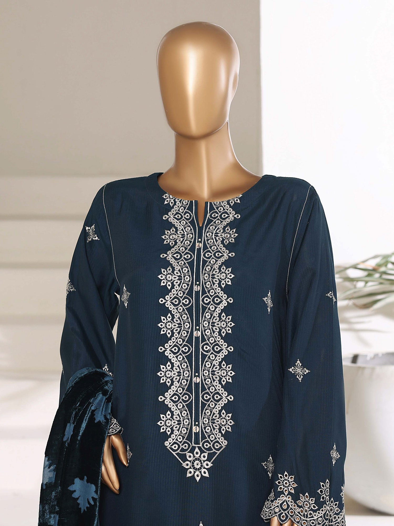 Sadabahar Viscose Suit with Palachi Shawl - Teal
