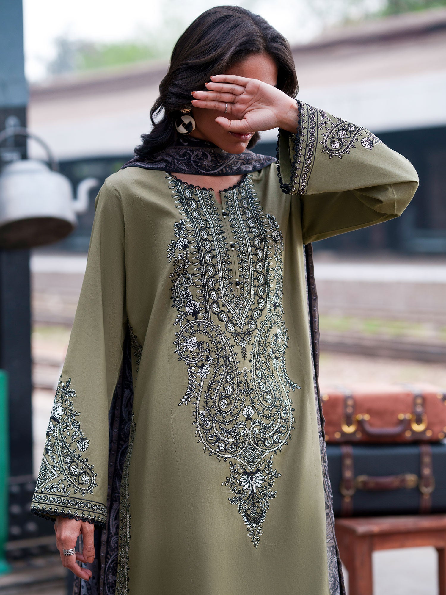 Casual Lite "Safarnama" Premium Embroidered Lawn Suit - Sage Green
