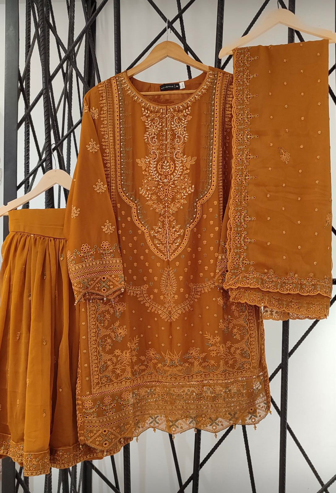 Sadabahar Luxury Embellished Chiffon Suit - Rust Orange