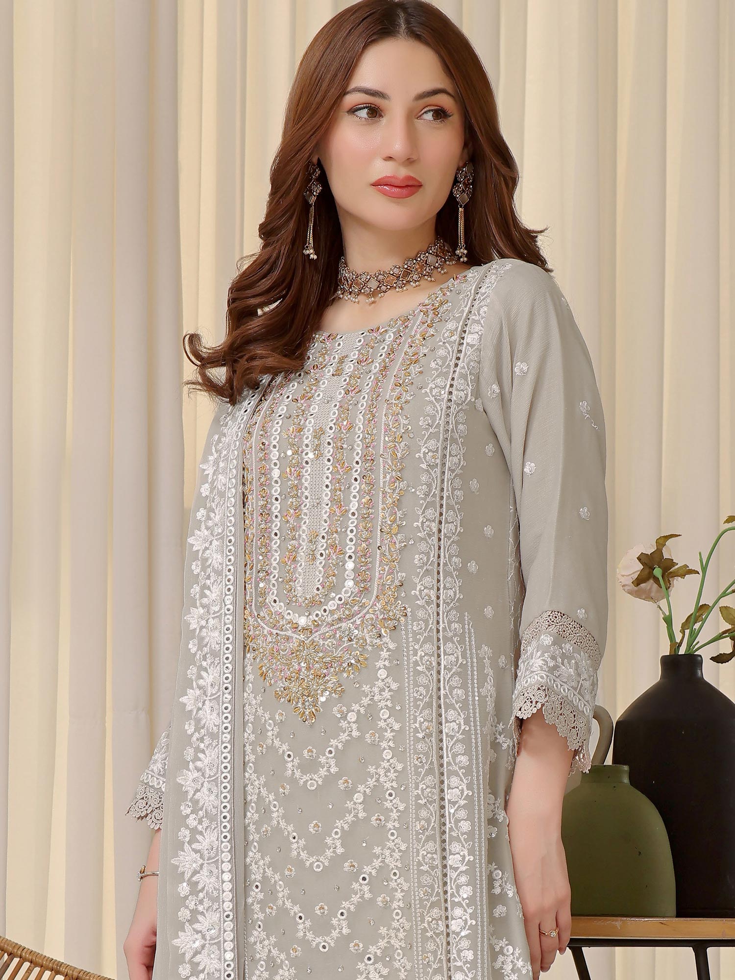 Wardah Uzair "Baag-e-Bahar" Luxury Embroidered Chiffon Suit - Shabnam