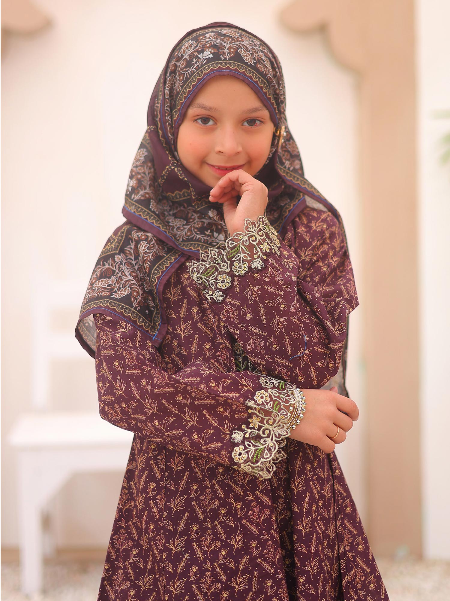 Kids Deep Purple Casual Swiss Lawn 3-Piece Suit
