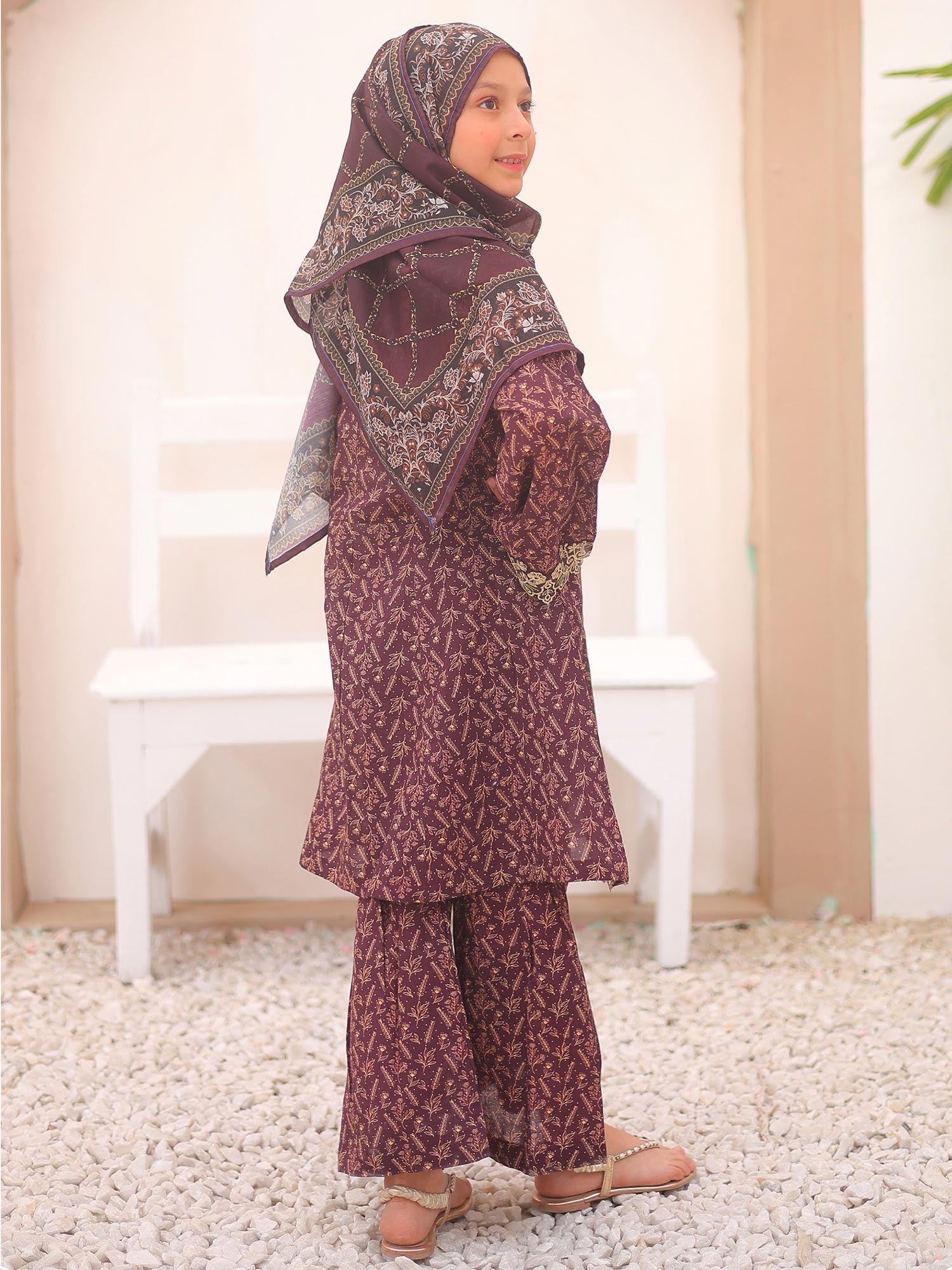 Kids Deep Purple Casual Swiss Lawn 3-Piece Suit