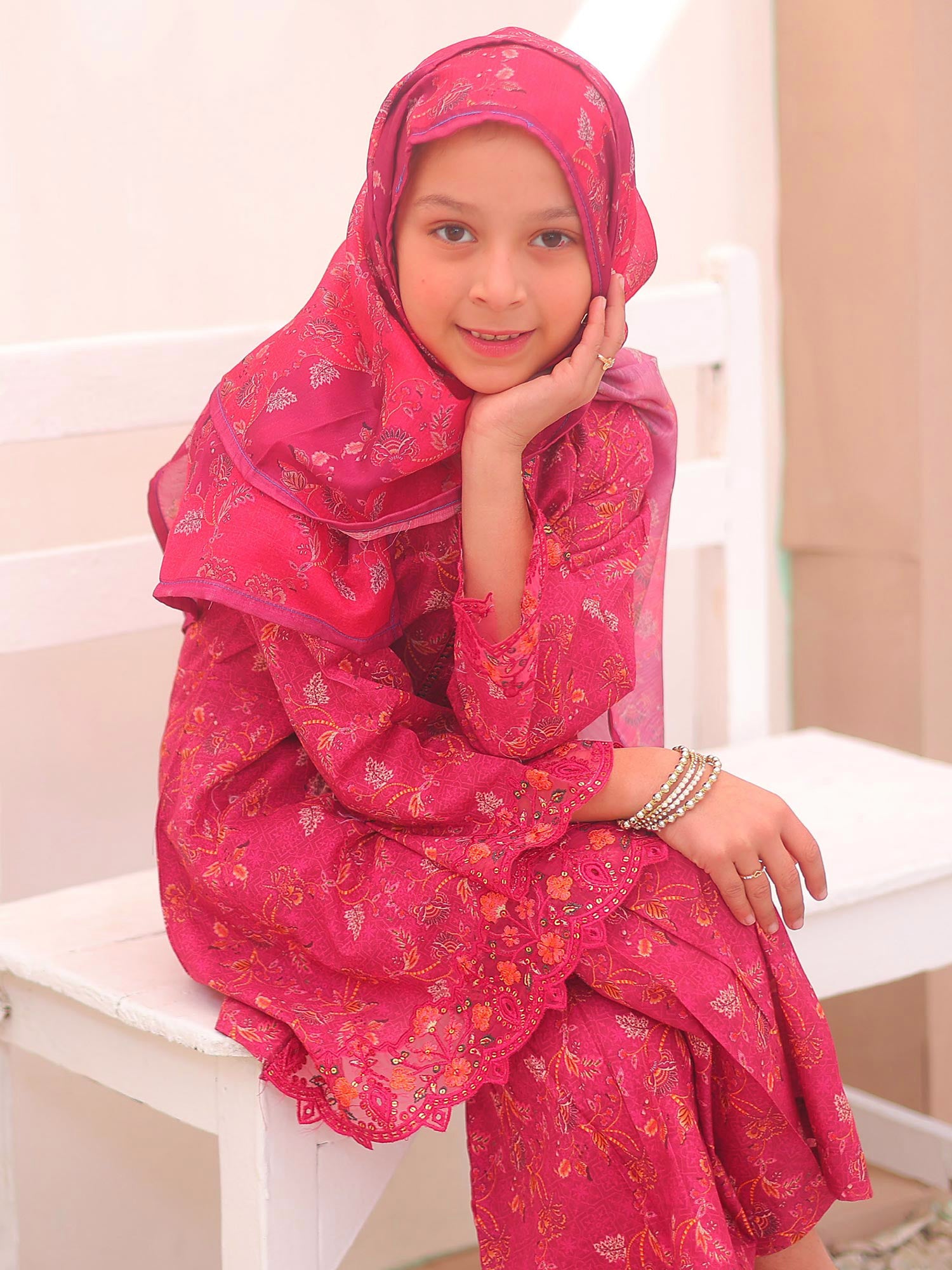 Kids Magenta Casual Swiss Lawn 3-Piece Suit