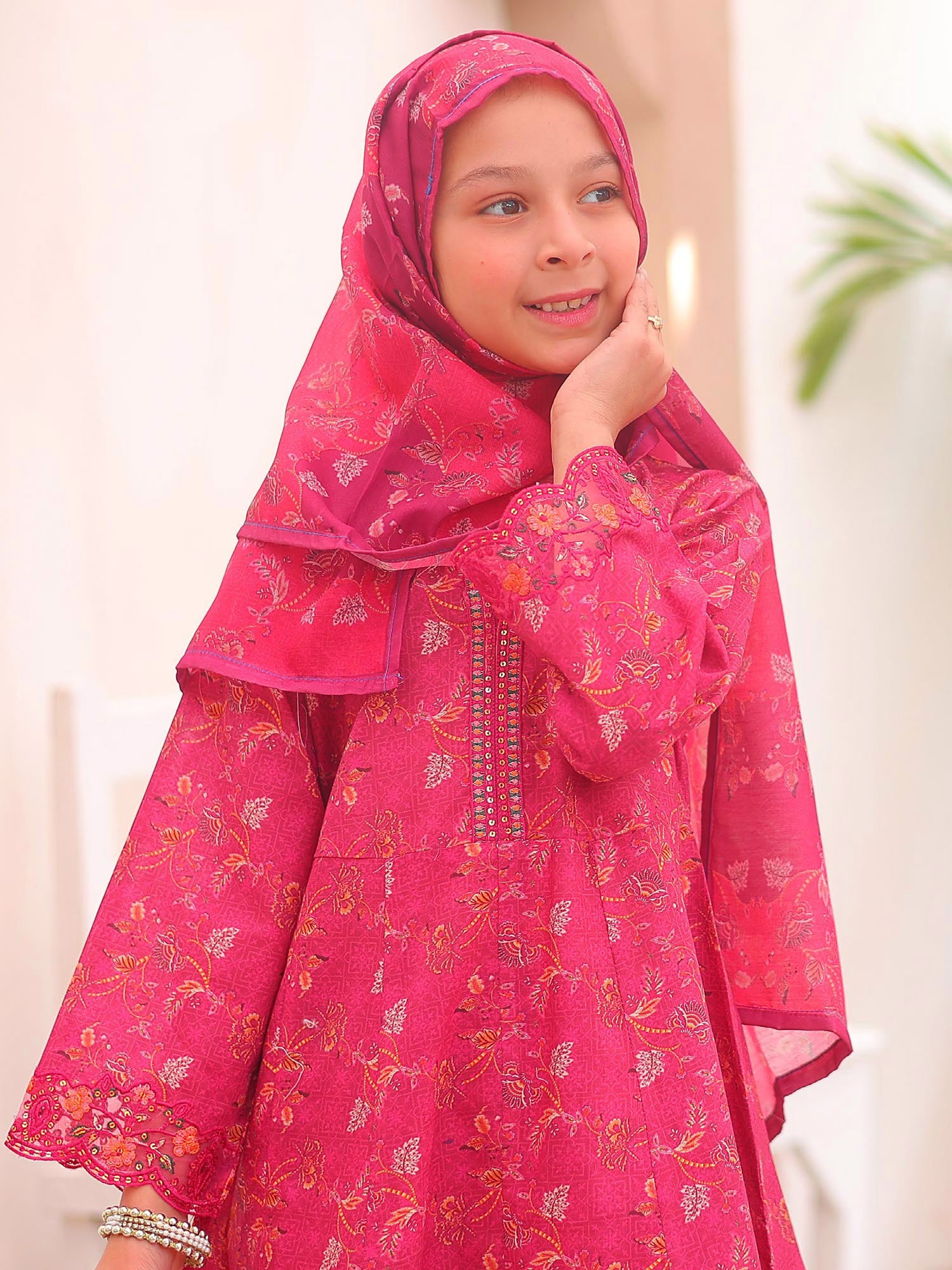 Kids Magenta Casual Swiss Lawn 3-Piece Suit