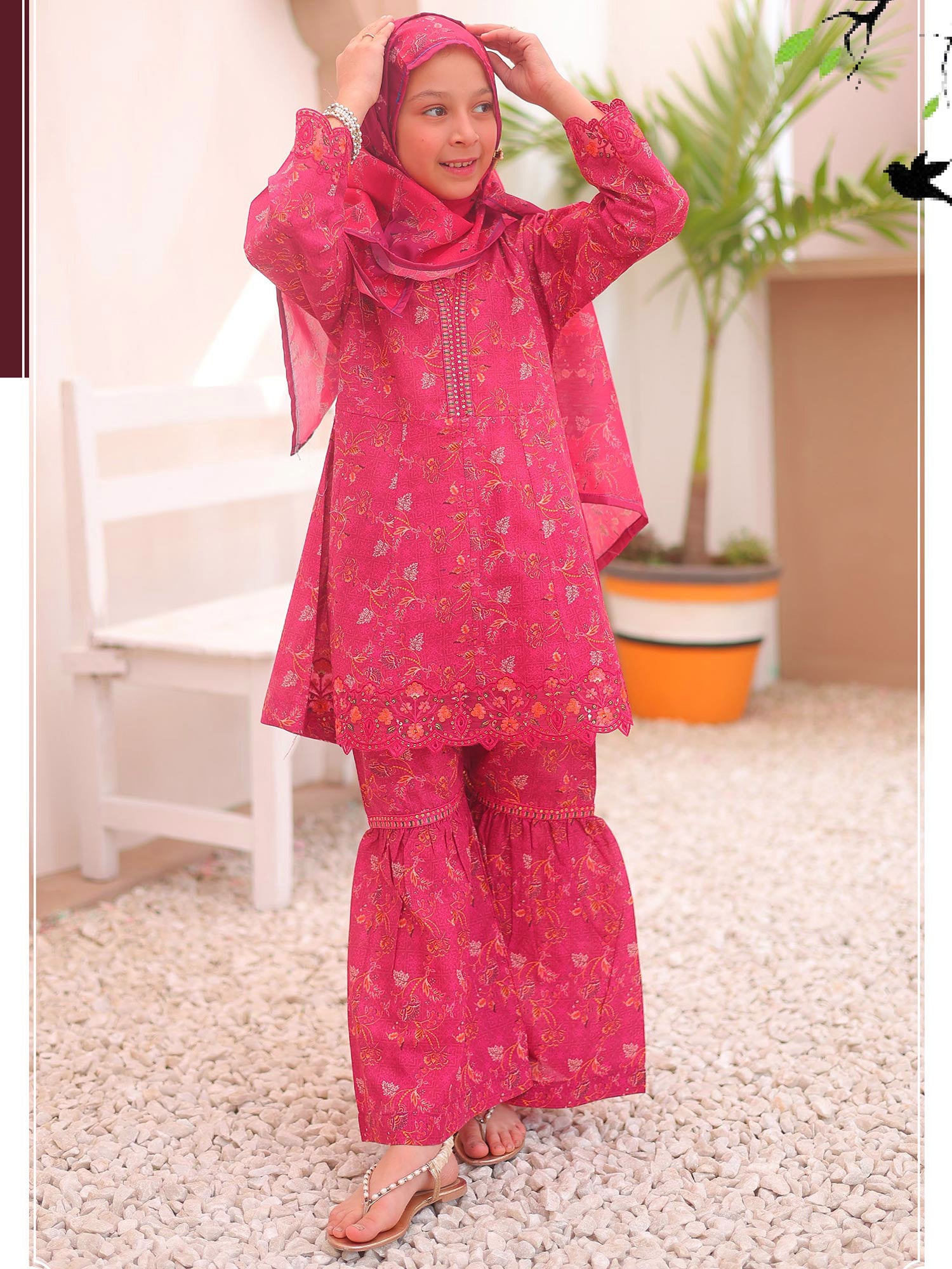 Kids Magenta Casual Swiss Lawn 3-Piece Suit