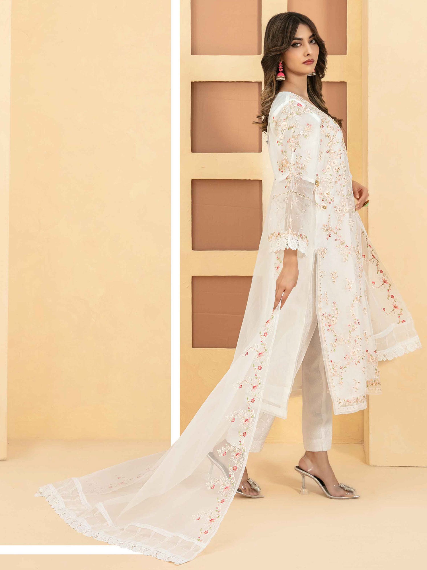 Tawakkal "Taalea" Embroidered Organza Suit (D2181) - White