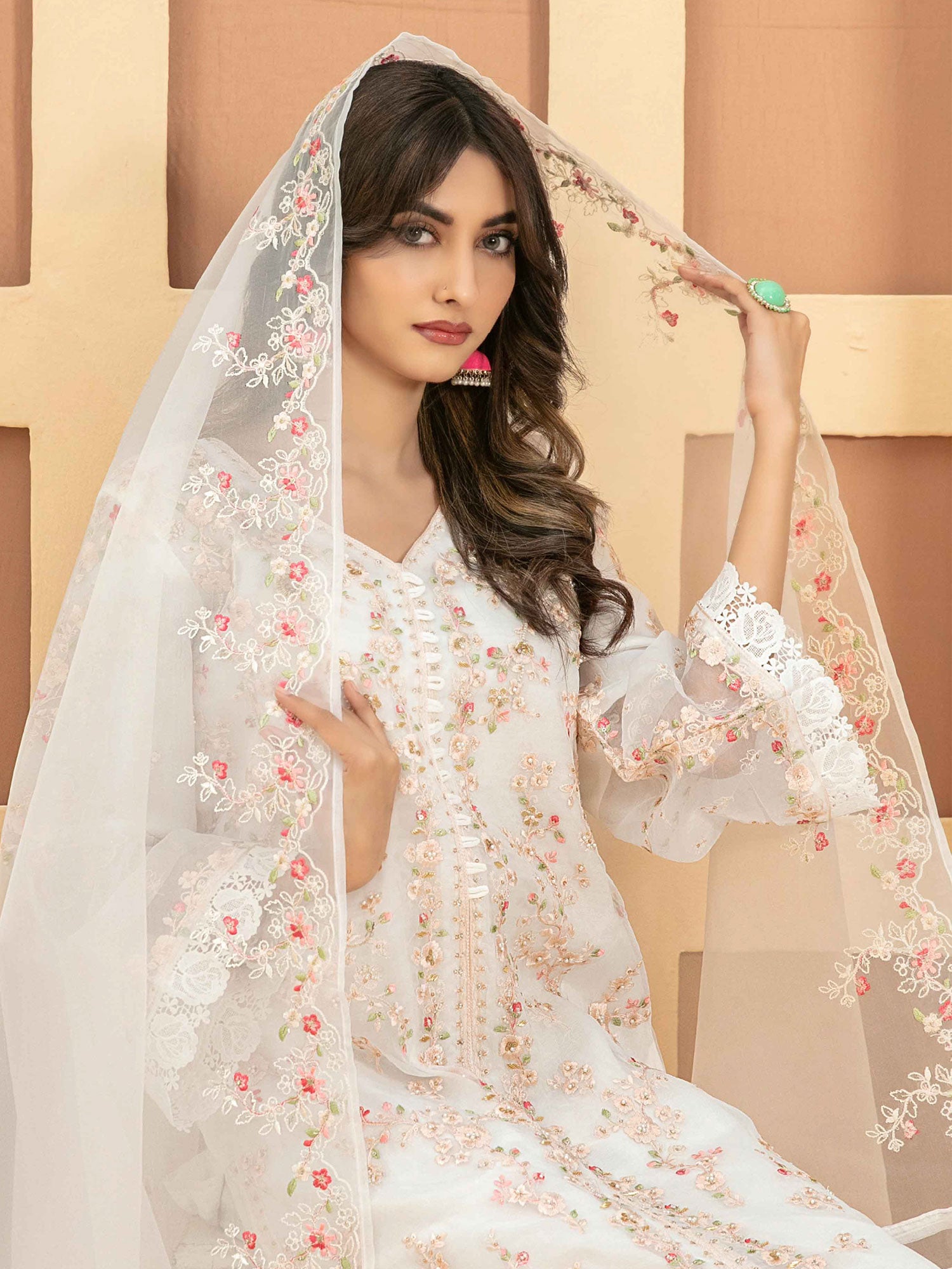 Tawakkal "Taalea" Embroidered Organza Suit (D2181) - White