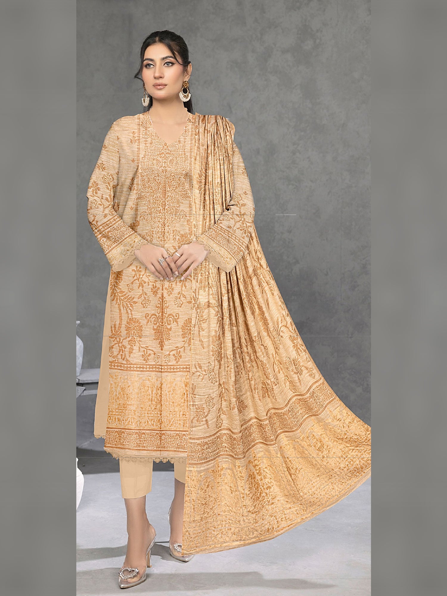 Nureh Winter Leather-Peach Super Jacquard Velvet - Tan