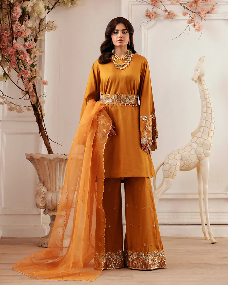 Ally's Rust Orange Raw Silk 3-Piece Suit (AN110)
