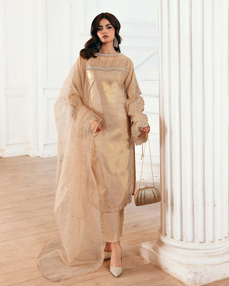 Ally's Gold-Beige Masoori 3-Piece Suit (AN106)