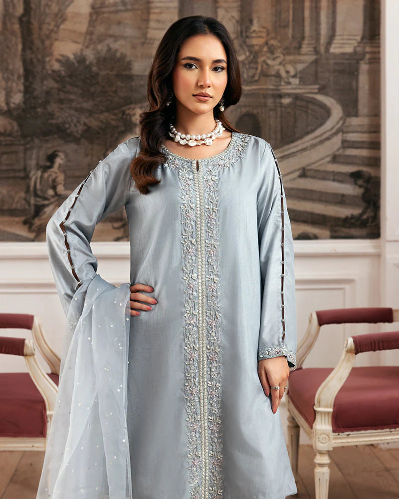 Ally's Blue-Grey Raw Silk Suit with Gharara (AN107)