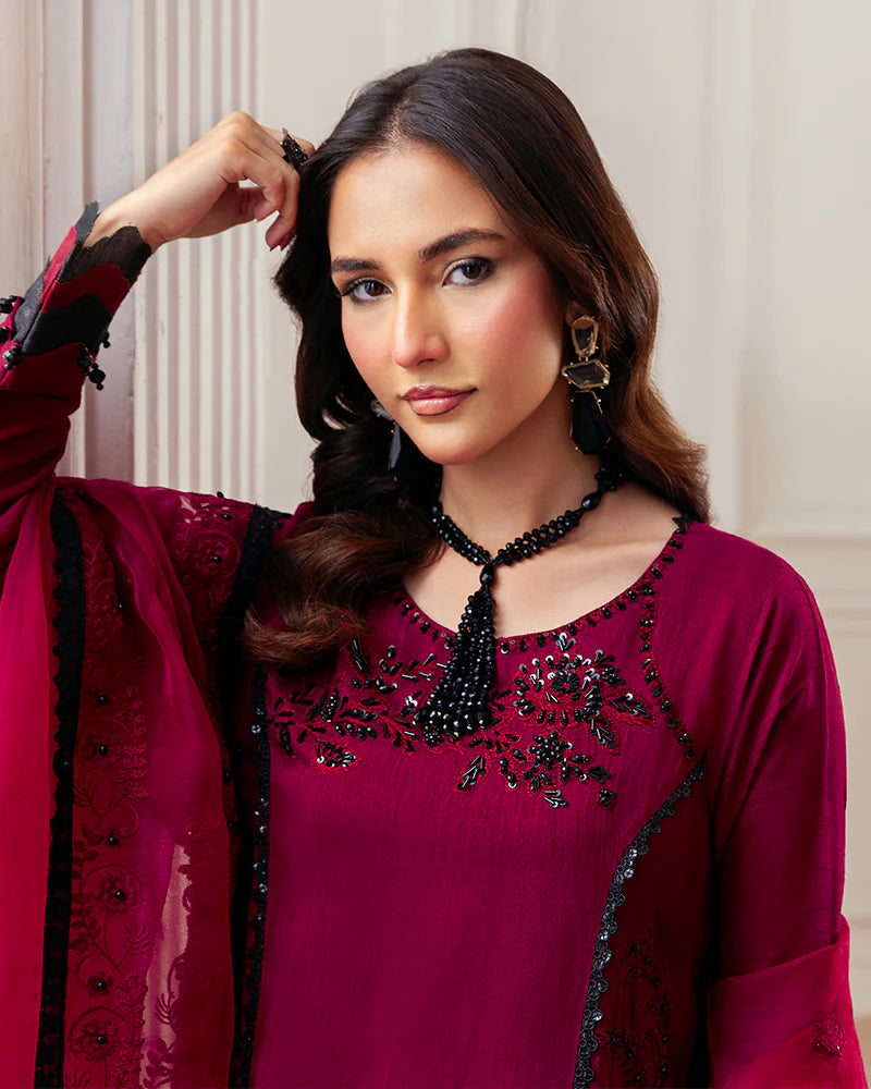 Ally's Dark Pink Embellished Raw Silk 3-Piece Suit (AN116)