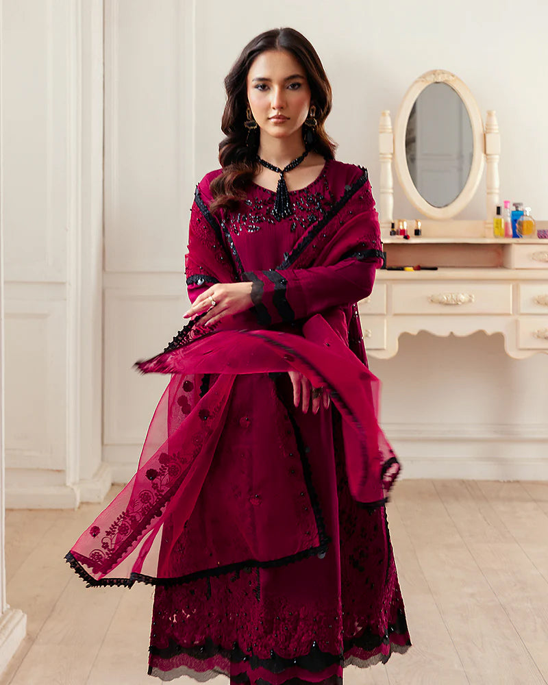 Ally's Dark Pink Embellished Raw Silk 3-Piece Suit (AN116)