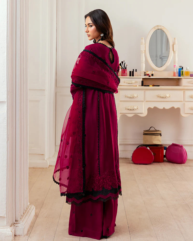 Ally's Dark Pink Embellished Raw Silk 3-Piece Suit (AN116)