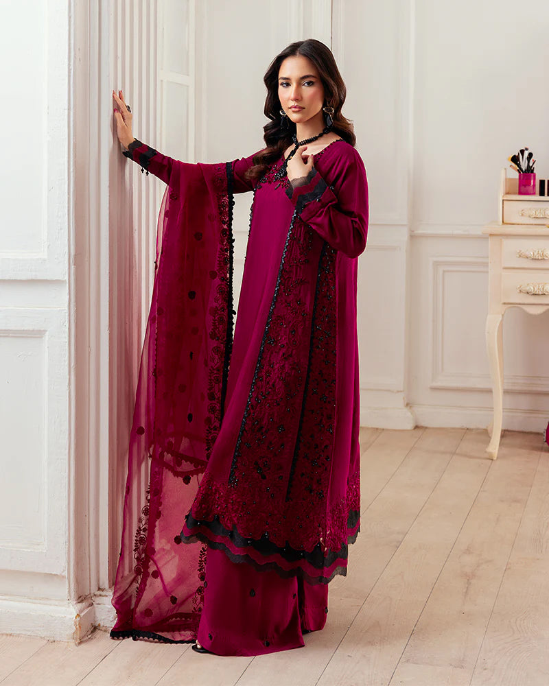 Ally's Dark Pink Embellished Raw Silk 3-Piece Suit (AN116)