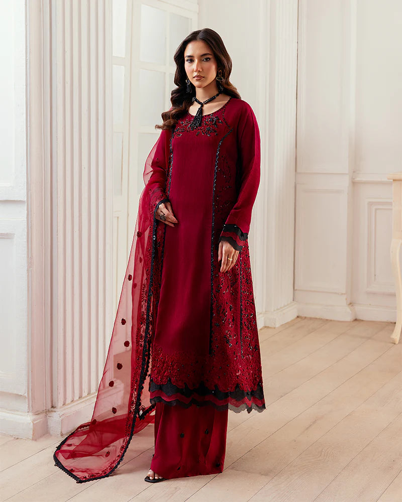Ally's Dark Pink Embellished Raw Silk 3-Piece Suit (AN116)