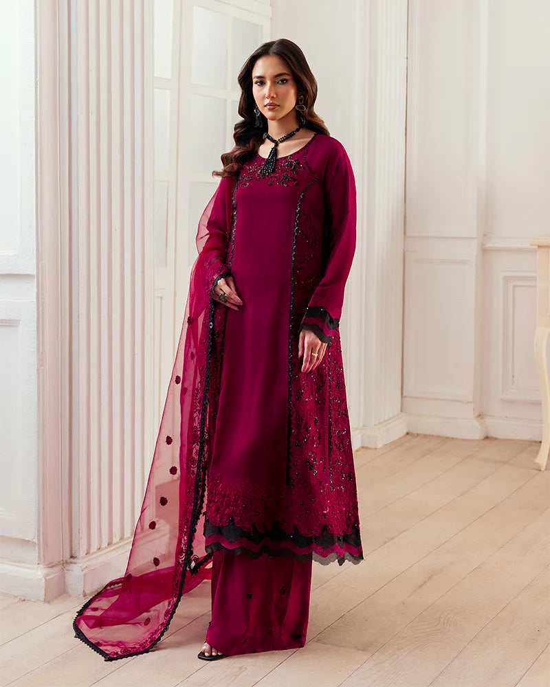 Ally's Dark Pink Embellished Raw Silk 3-Piece Suit (AN116)