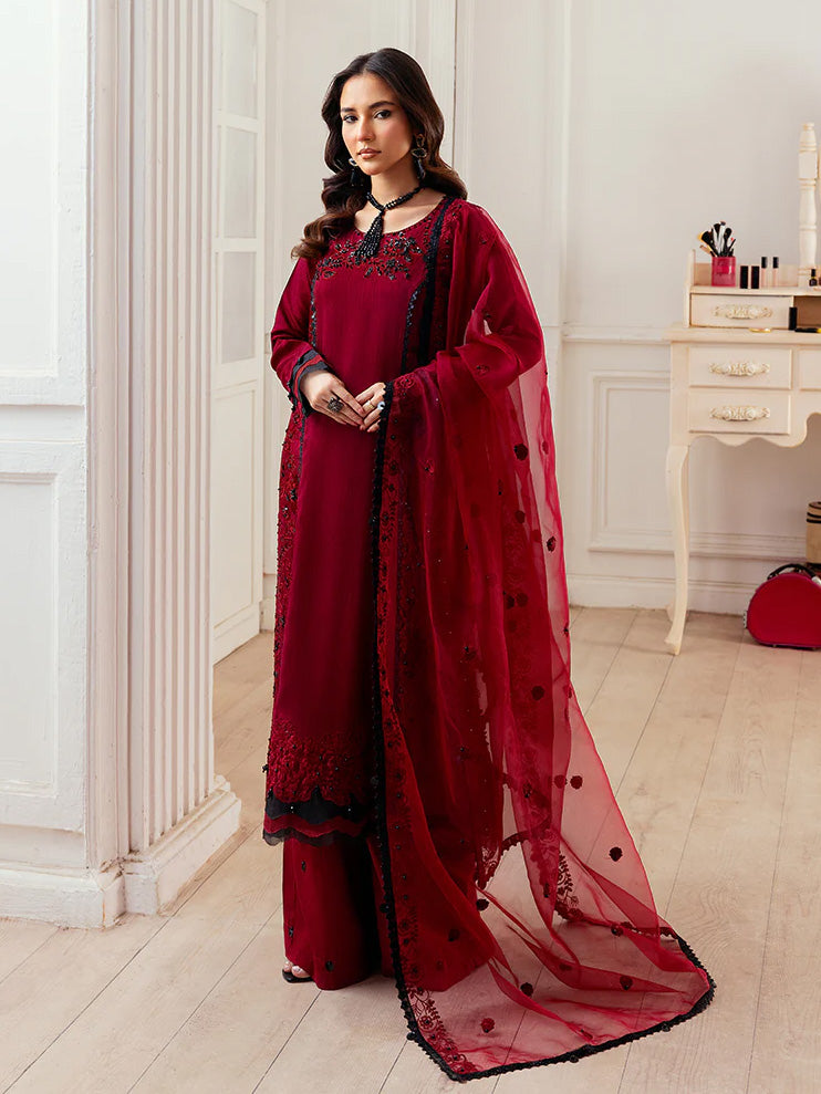 Ally's Dark Pink Embellished Raw Silk 3-Piece Suit (AN116)