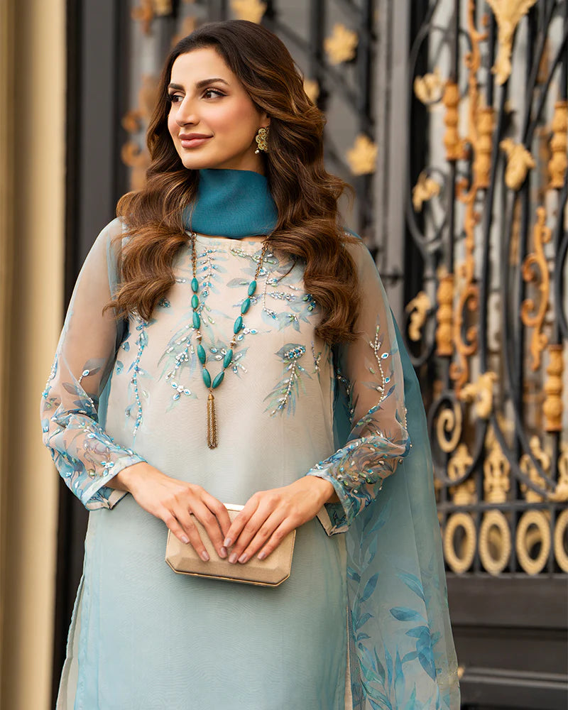 Ally's Beige & Turquoise Digital Grip Silk 3-Piece Suit (AN124)