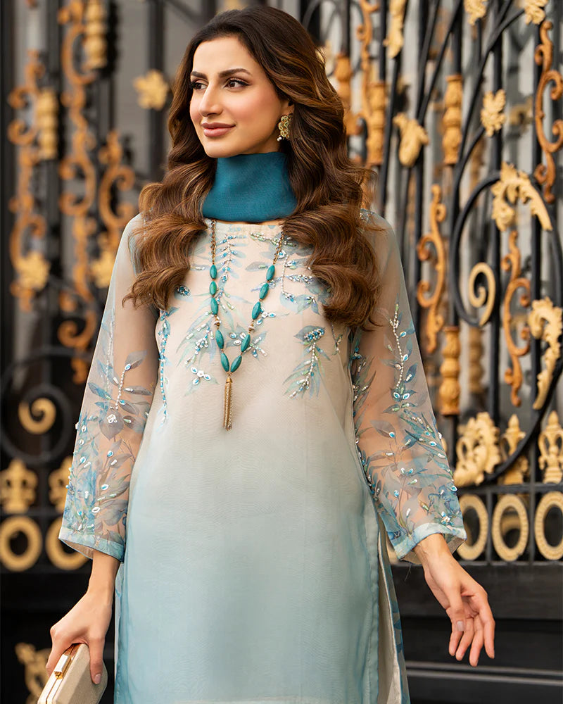 Ally's Beige & Turquoise Digital Grip Silk 3-Piece Suit (AN124)