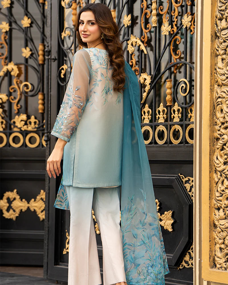 Ally's Beige & Turquoise Digital Grip Silk 3-Piece Suit (AN124)