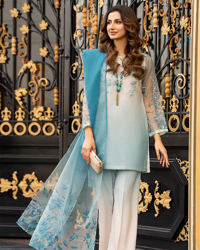 Ally's Beige & Turquoise Digital Grip Silk 3-Piece Suit (AN124)