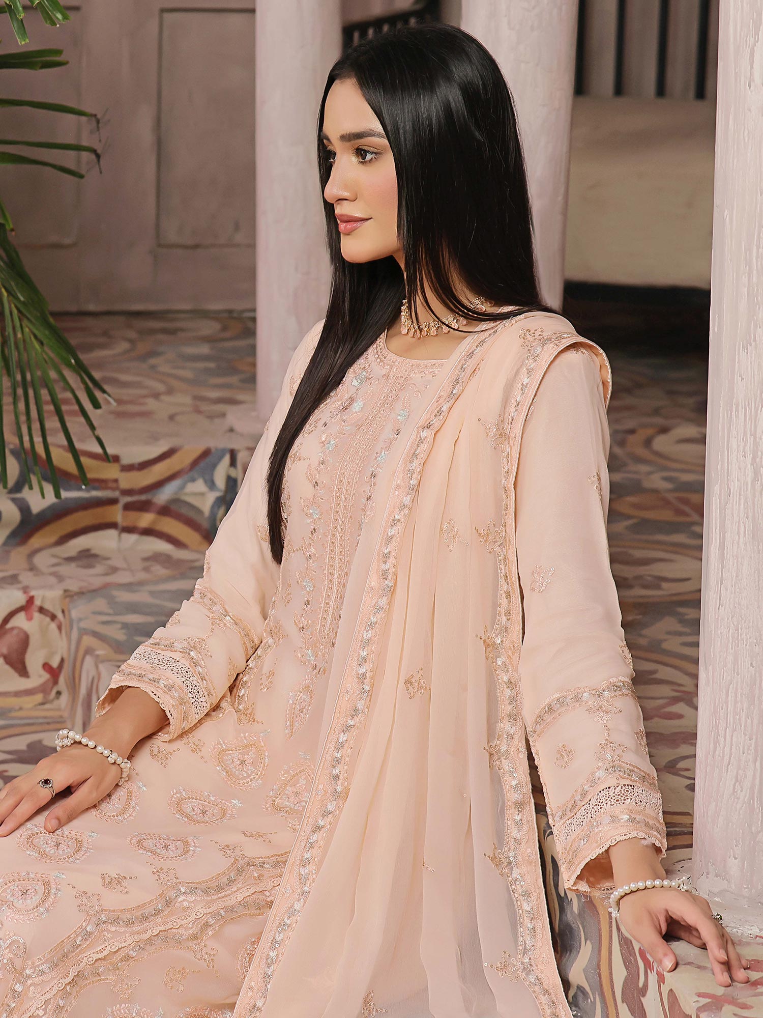 Wardah Uzair "Kanwal" Embroidered Chiffon Maxi Suit - Gulmeenah