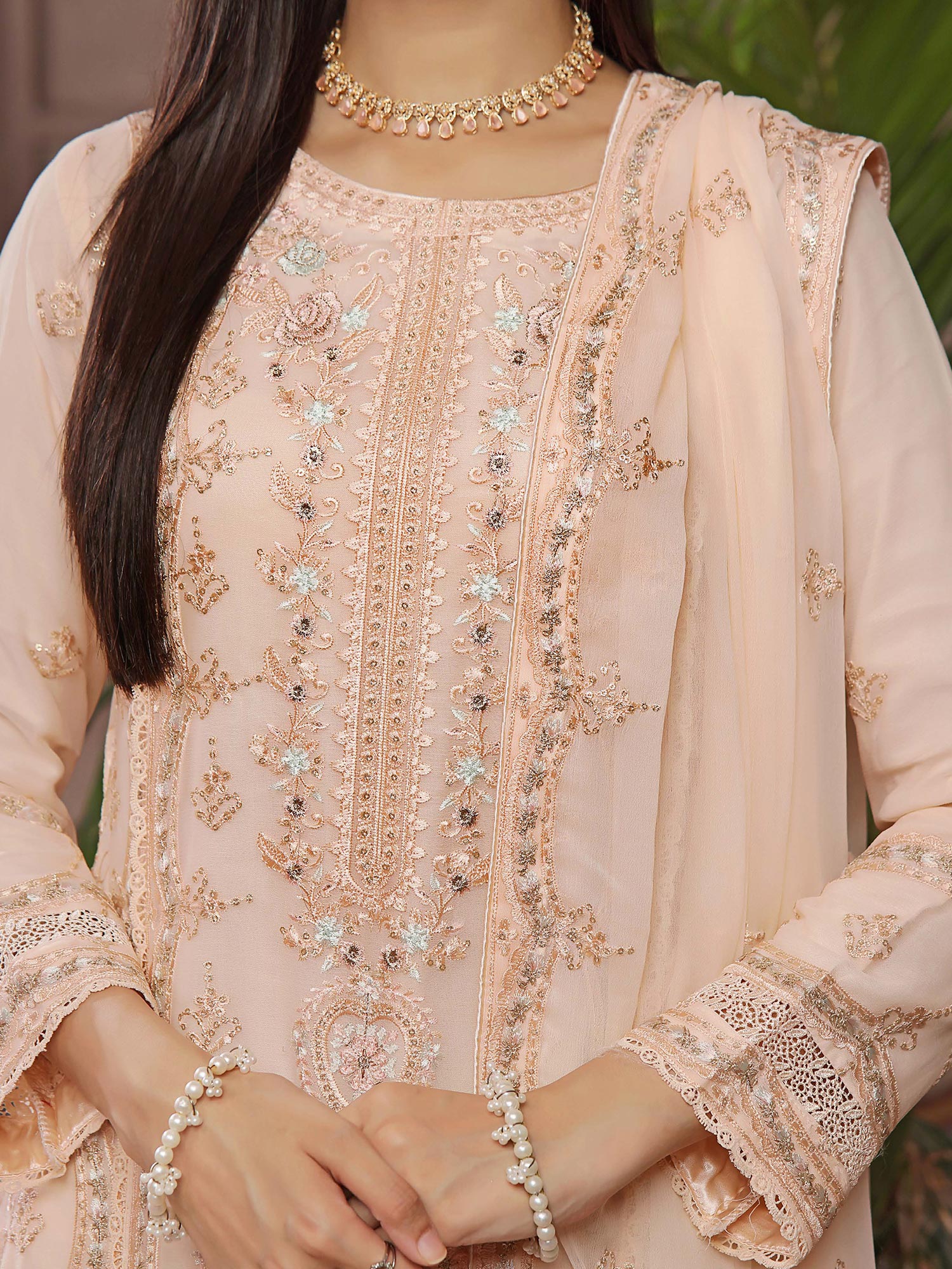 Wardah Uzair "Kanwal" Embroidered Chiffon Maxi Suit - Gulmeenah